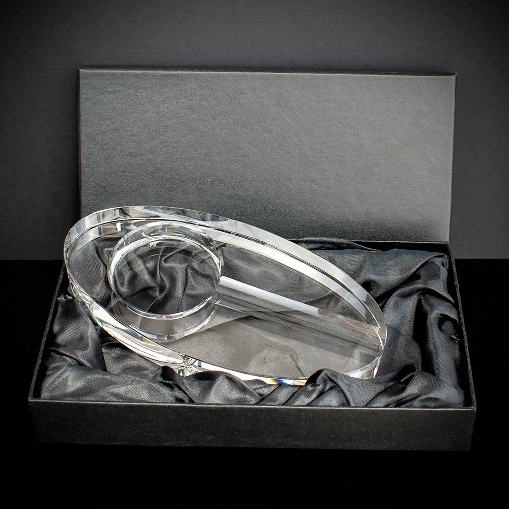 Oval Crystal Cigar Ashtray - Single Cigar Rest