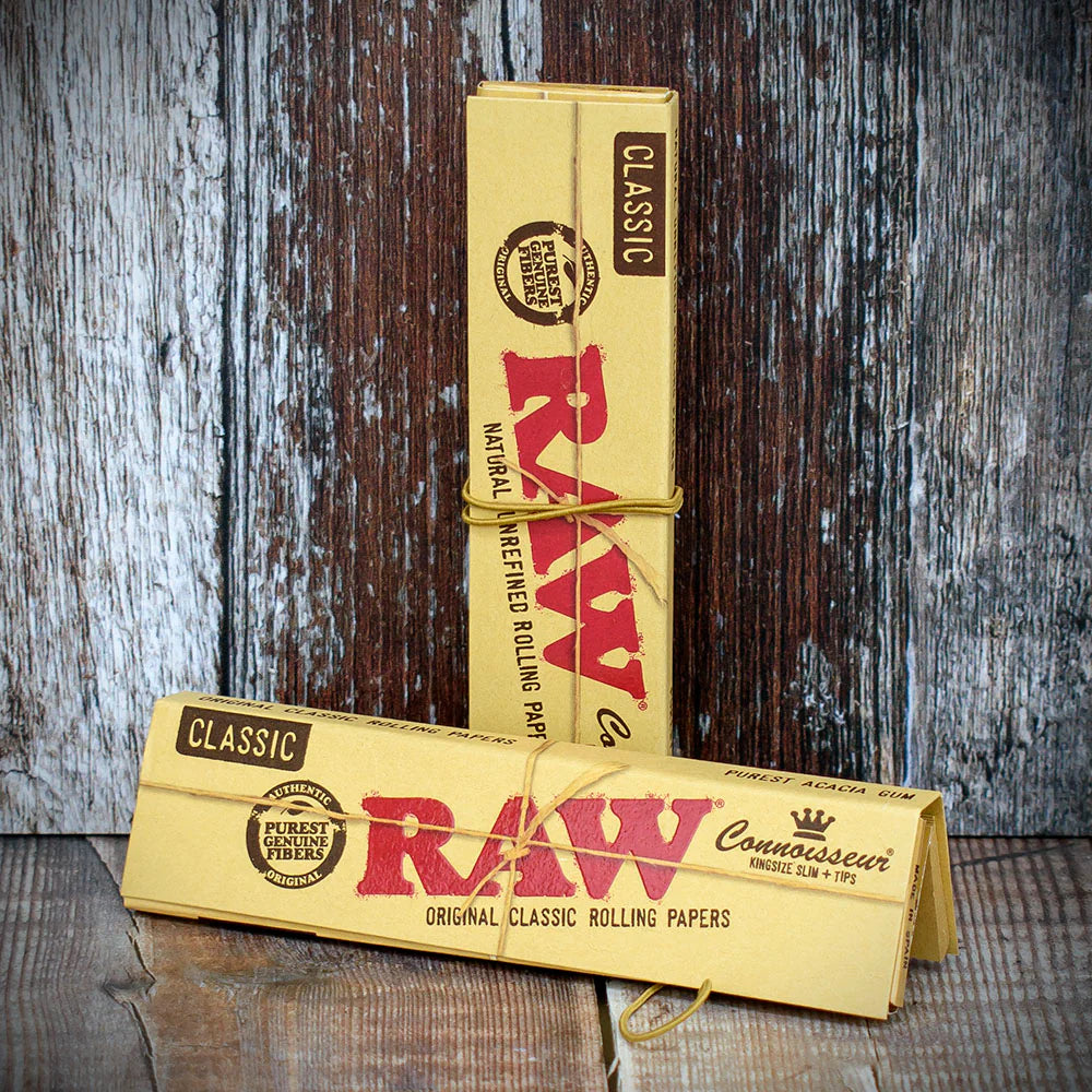 RAW | Classic Connoisseur King Size Slim Rolling Papers & Tips | Bundle of 2
