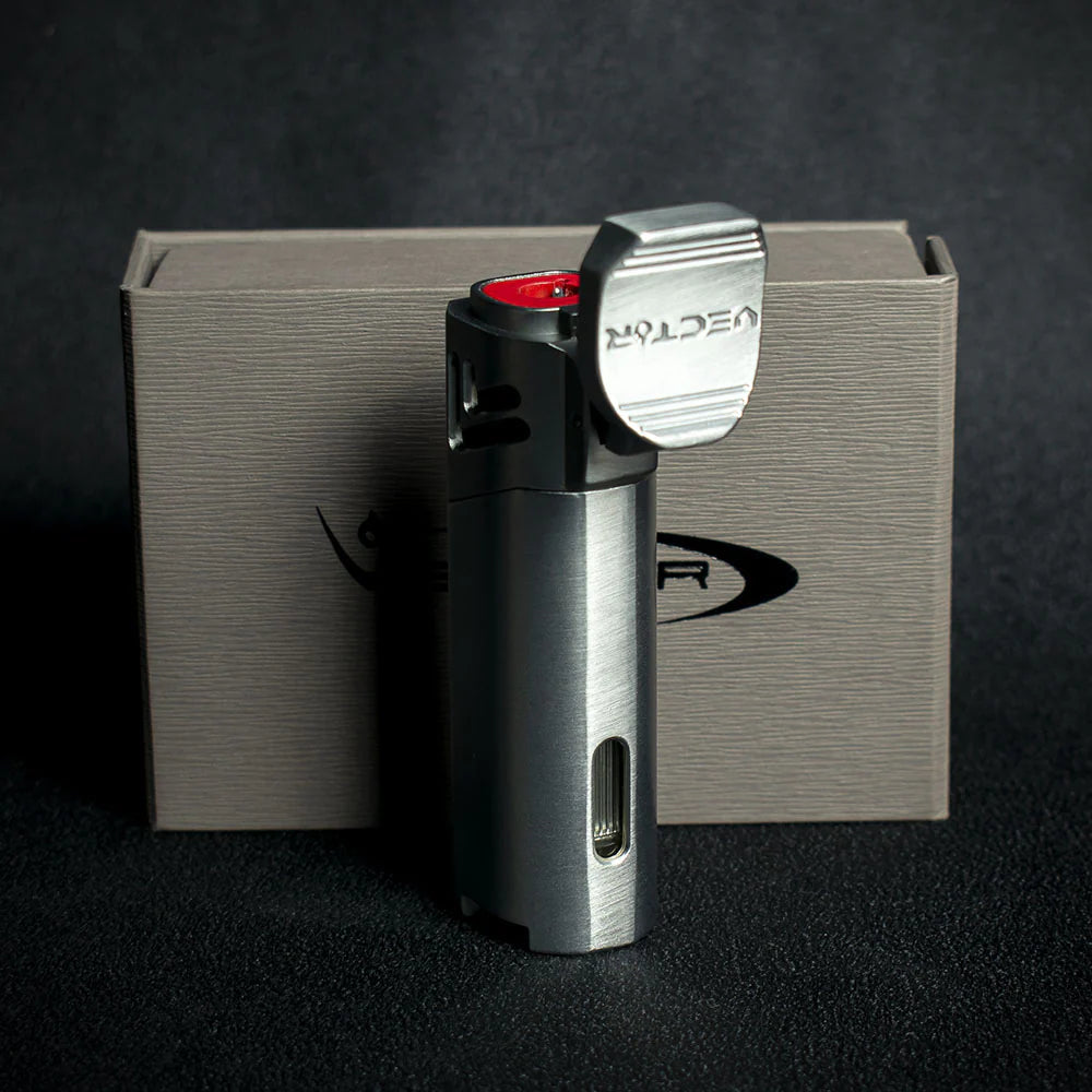 Vector Caliper Single Jet Flame Cigar Lighter With Punch Cutter - Satin Chrome