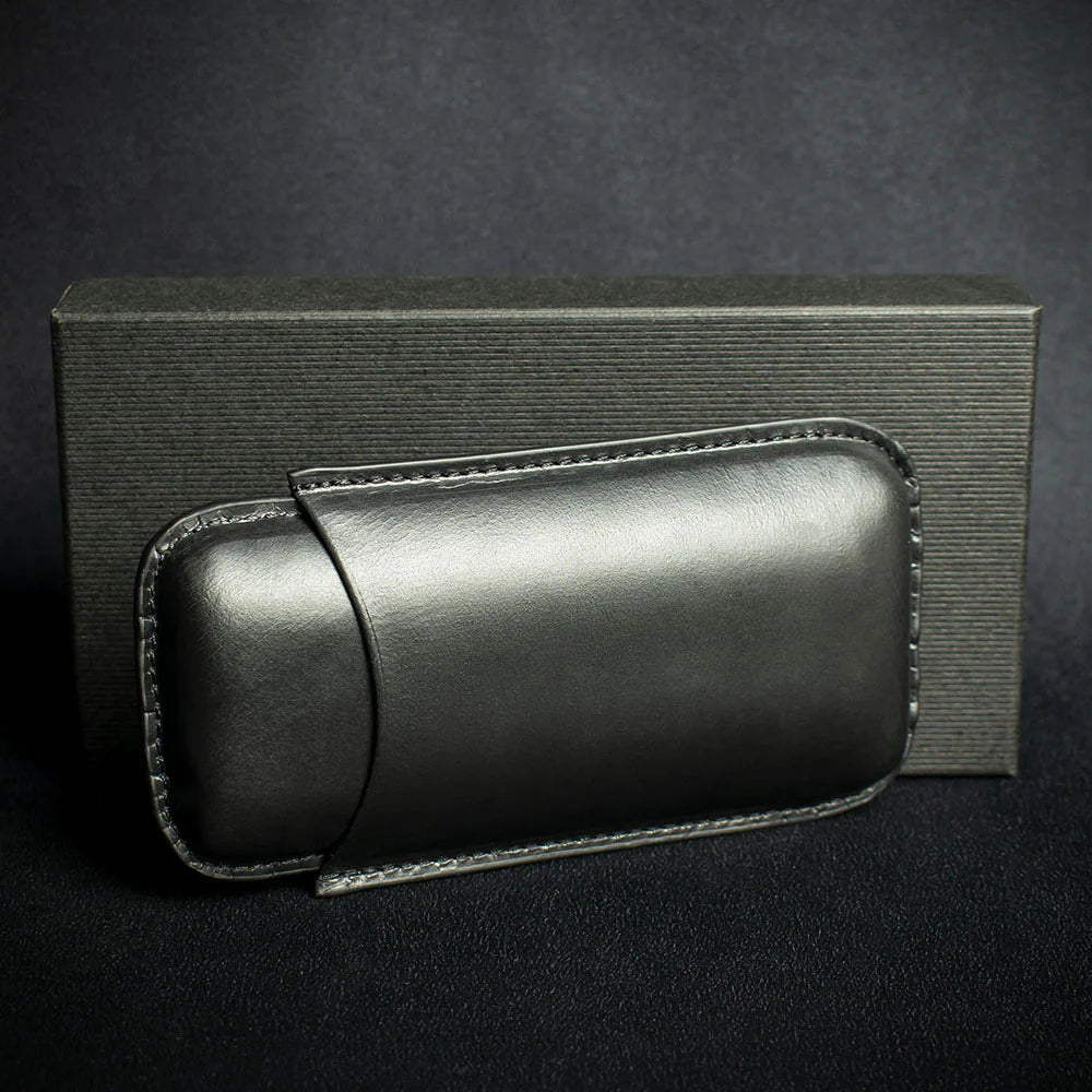 Artamis Black Leather Cigar Case - 2 Robustos