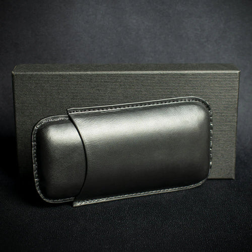 Artamis Black Leather Cigar Case - 2 Robustos