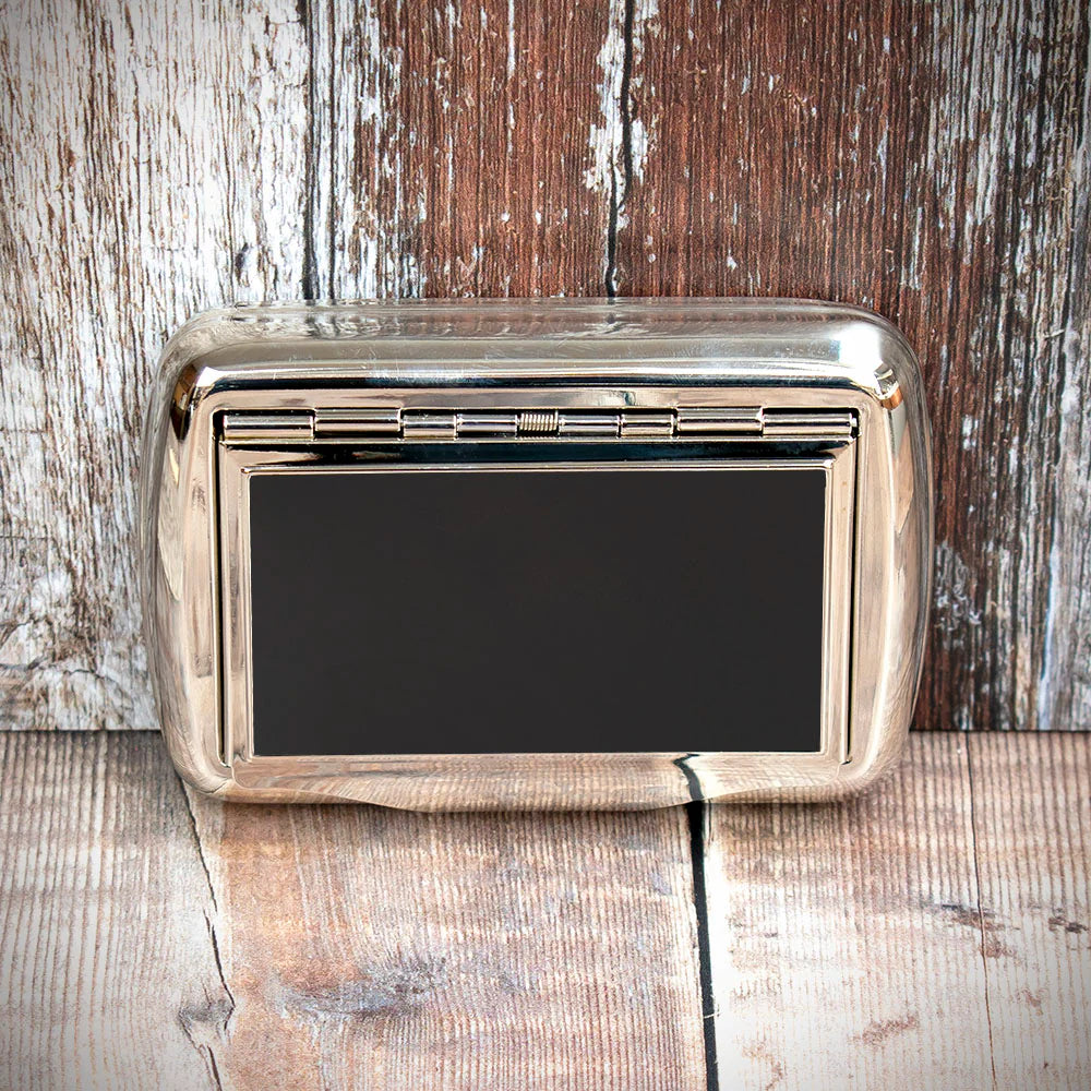 Tobacco Tin with Paper Holder - Polished Chrome with Black Panel