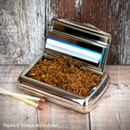 Tobacco Tin with Paper Holder - Polished Chrome with Black Panel