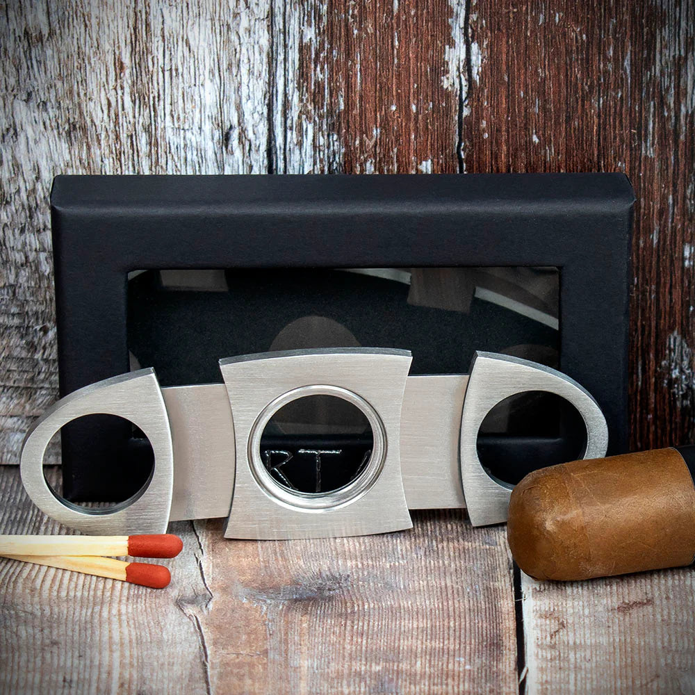 Brushed Chrome Double Blade Guillotine Cigar Cutter