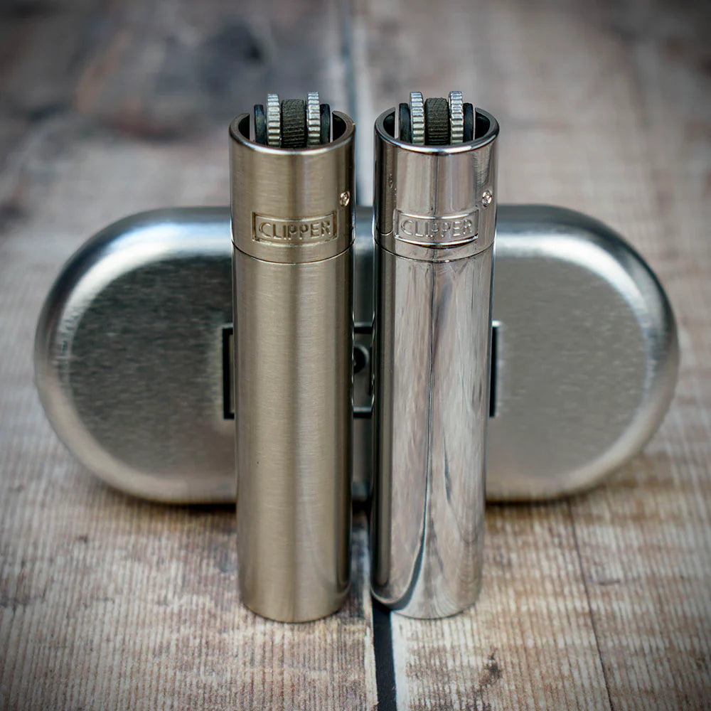 Clipper Refillable Soft-Flame Lighter with Gift Tin - Shiny or Matte Silver