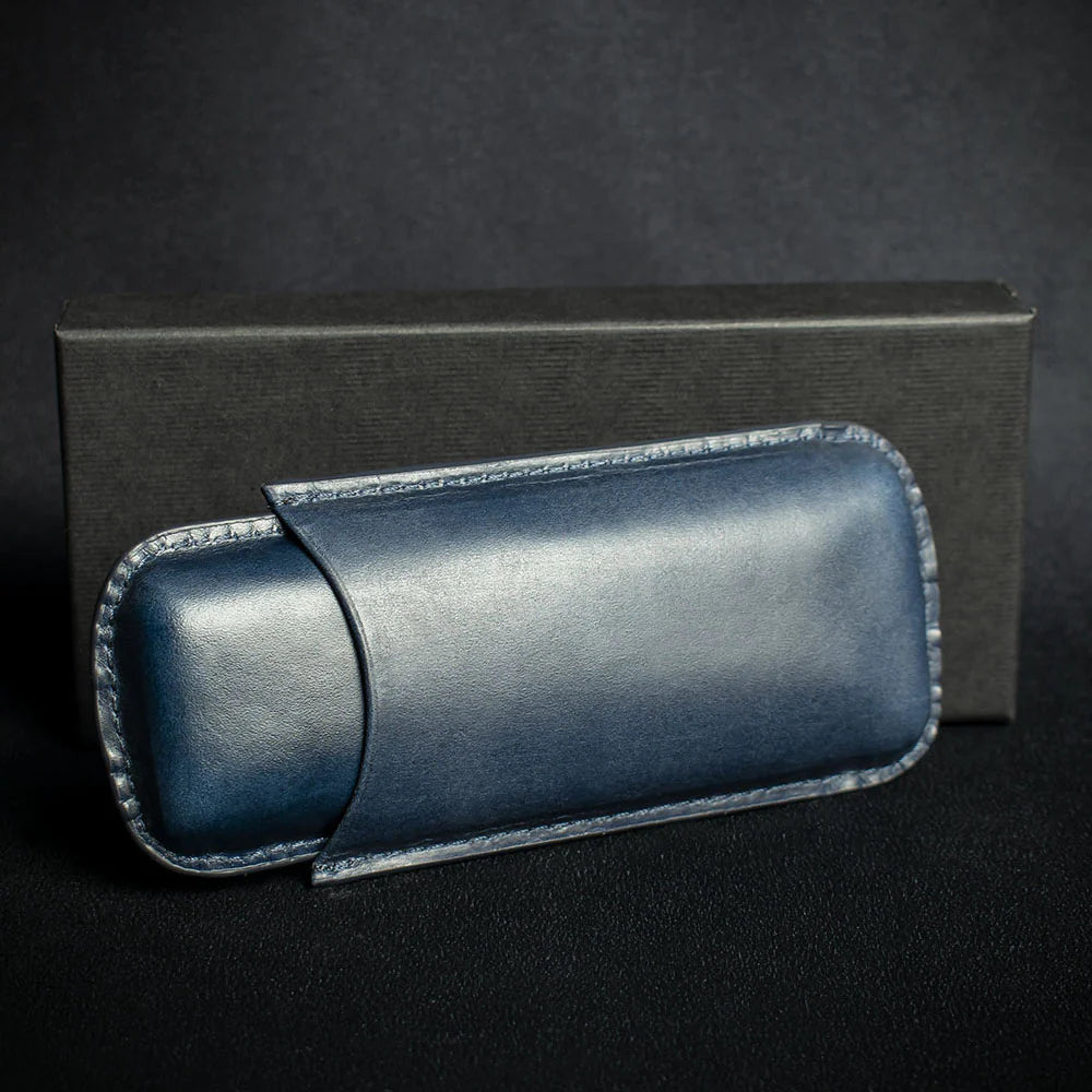 Artamis Navy Blue Leather Cigar Case - 2 Coronas