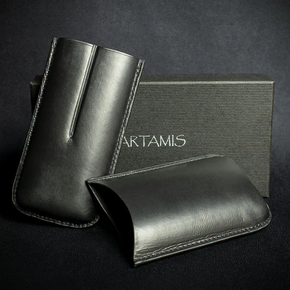 Artamis Black Leather Cigar Case - 2 Robustos
