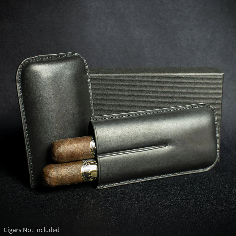 Artamis Black Leather Cigar Case - 2 Robustos