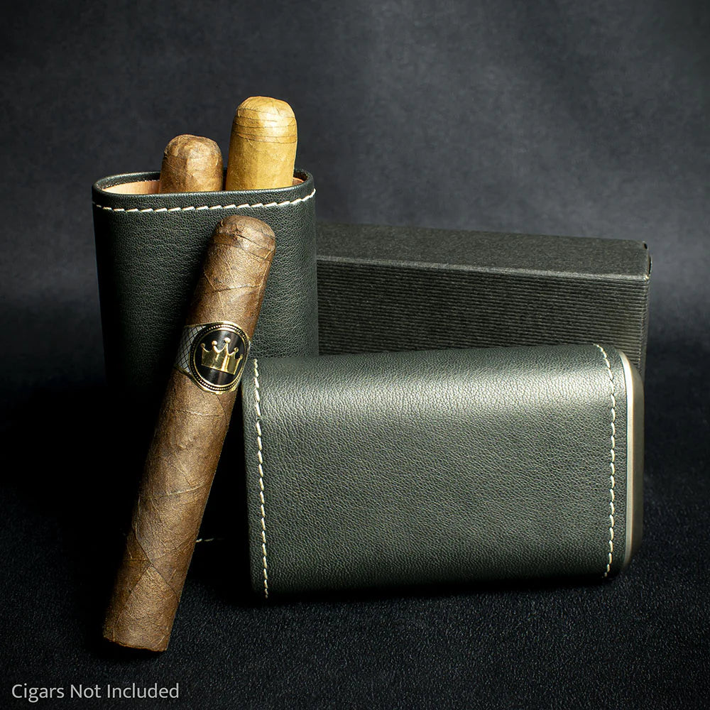 Artamis Black Leather Cedar Lined Cigar Case - 3 Robustos