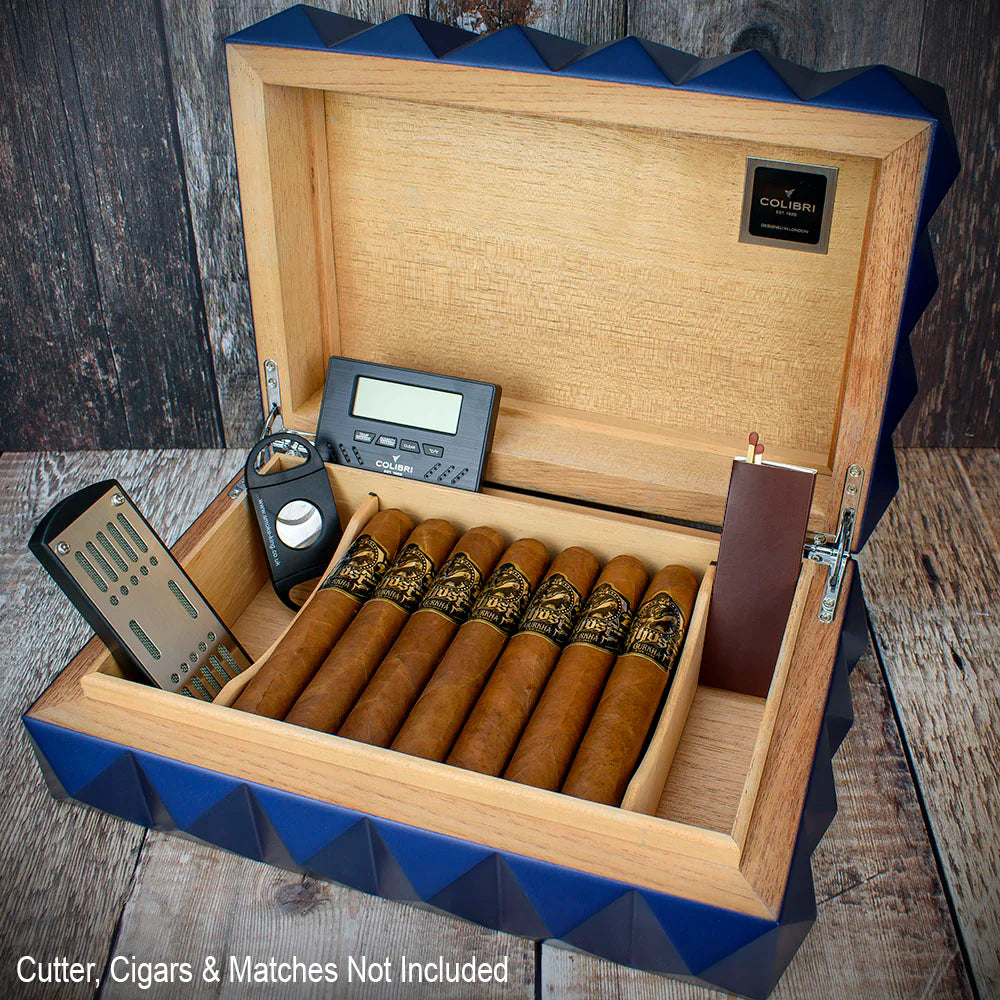 Colibri Quasar Desktop Humidor Blue - 40/45 Cigar Capacity