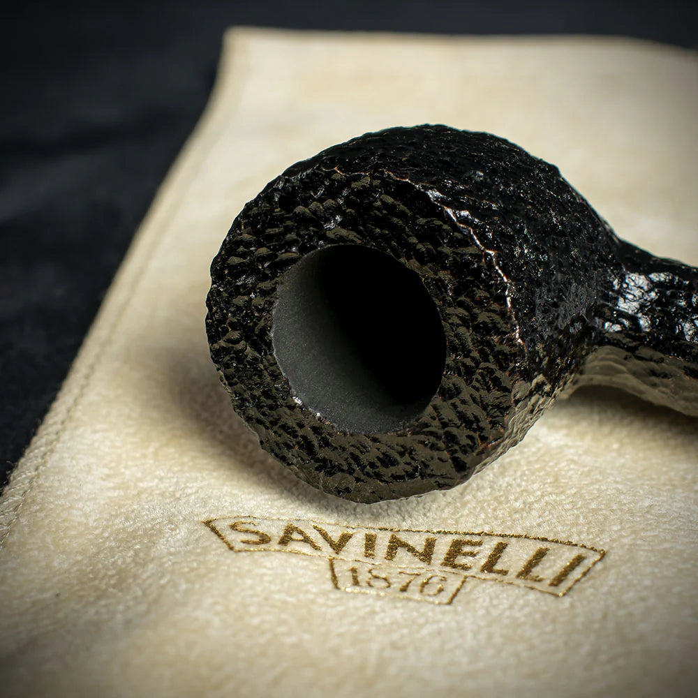 Savinelli Mini -  Black Rusticated Briar Smoking Pipe - Shape 128 (6mm)