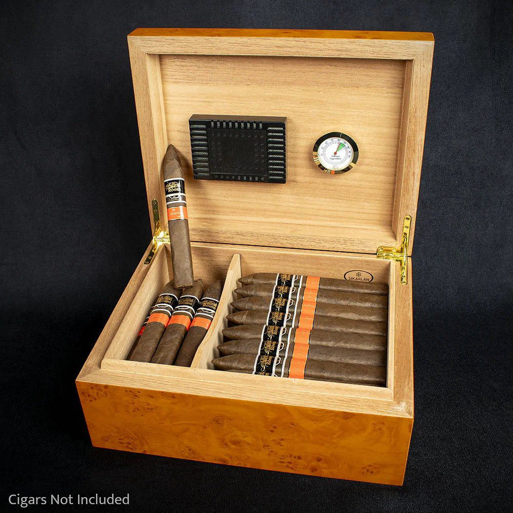 Sikarlan Burl Wood Veneer Humidor - 40 Cigars
