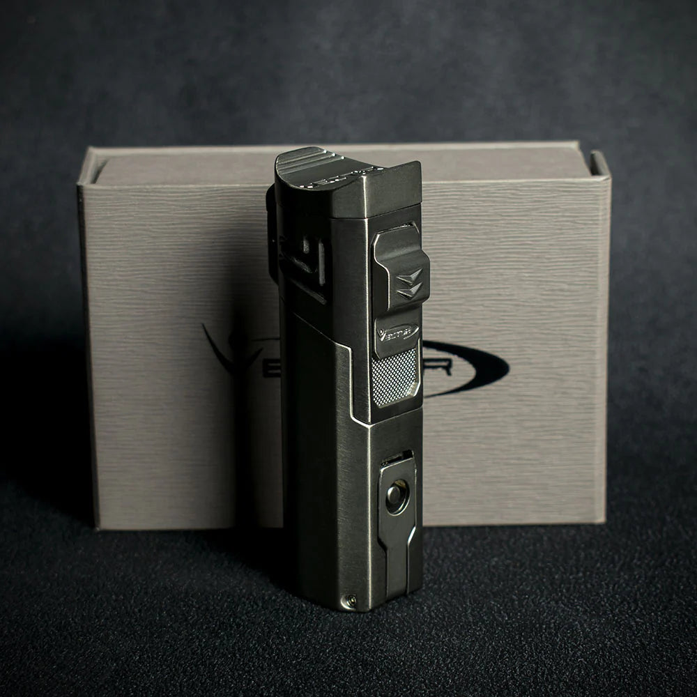 Vector Caliper Single Jet Flame Cigar Lighter With Punch Cutter - Gunmetal