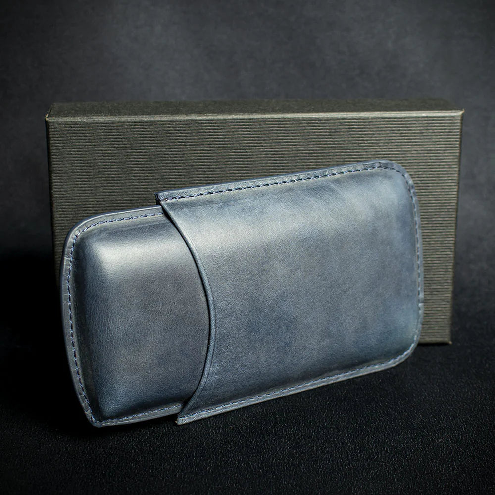 Artamis Navy Blue Leather Cigar Case - 3 Coronas