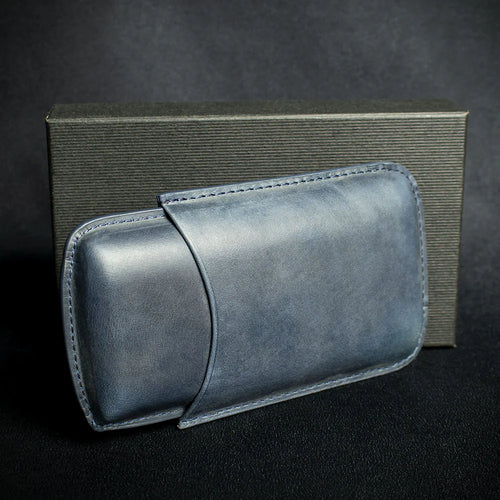 Artamis Navy Blue Leather Cigar Case - 3 Coronas