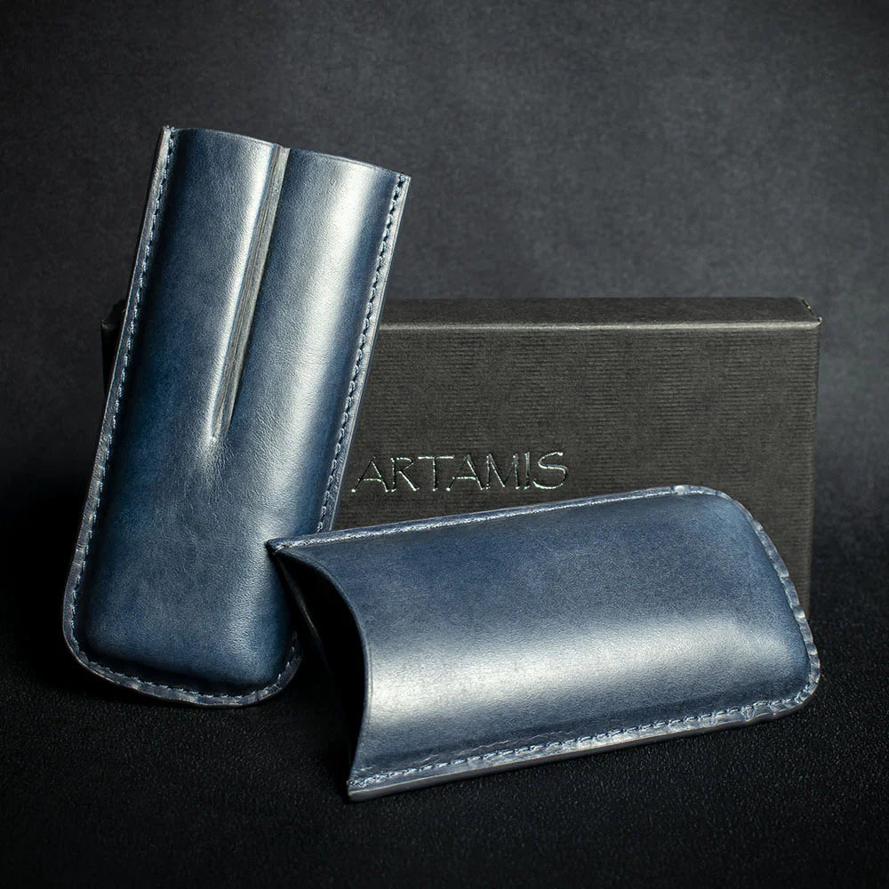 Artamis Navy Blue Leather Cigar Case - 2 Coronas