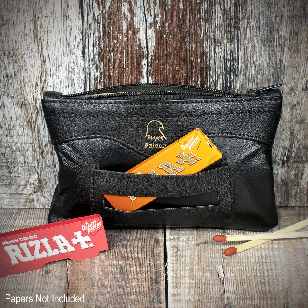 Falcon Black Leather Handrolling Pouch 686B