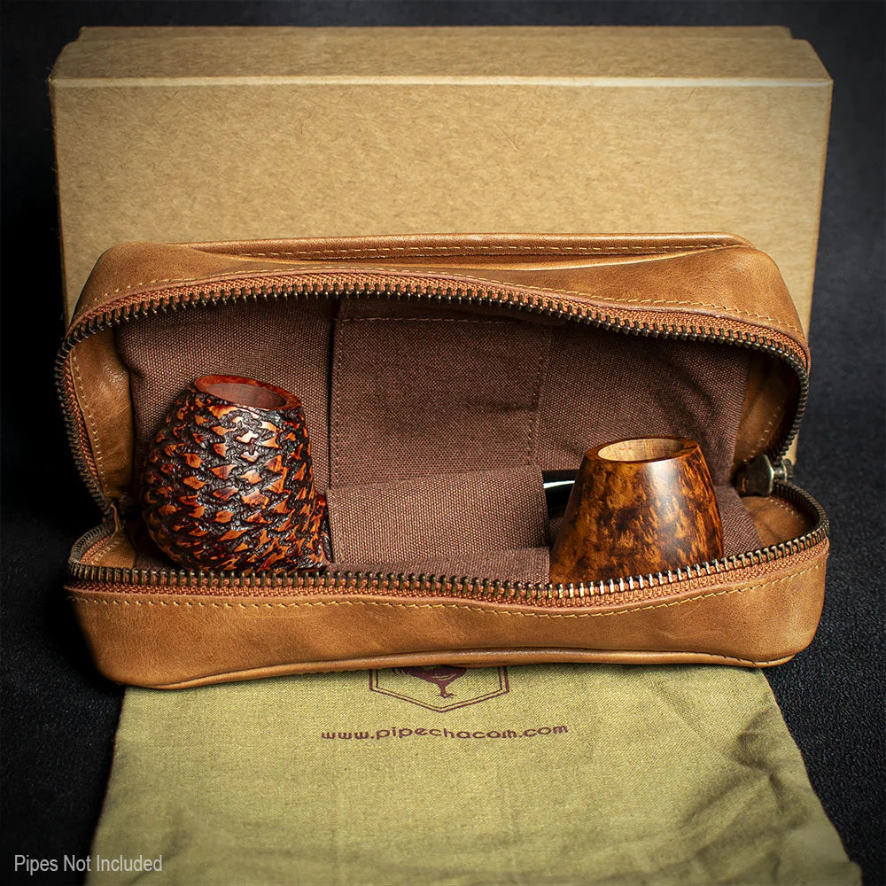 Chacom Two Pipe Combination Pouch - Tan Leather