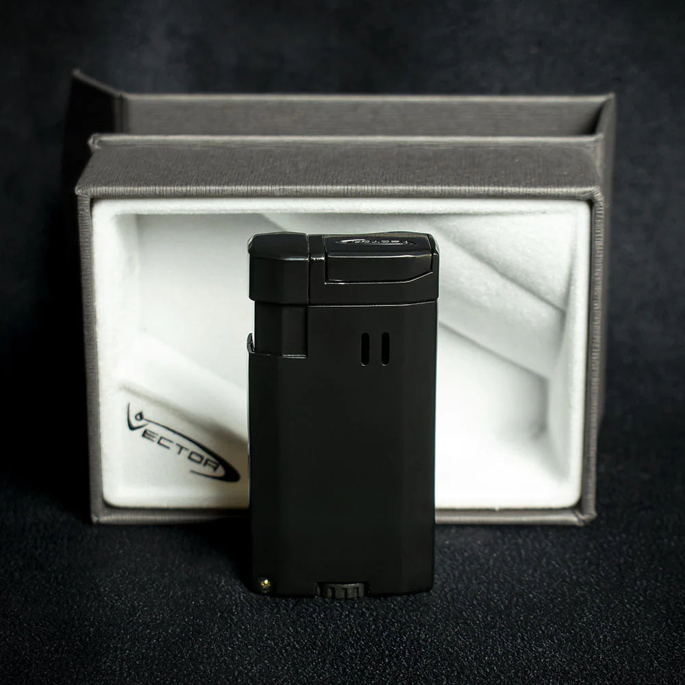 Vector VMotion Twin Jet Flame Lighter With Punch Cutter - Matte Black