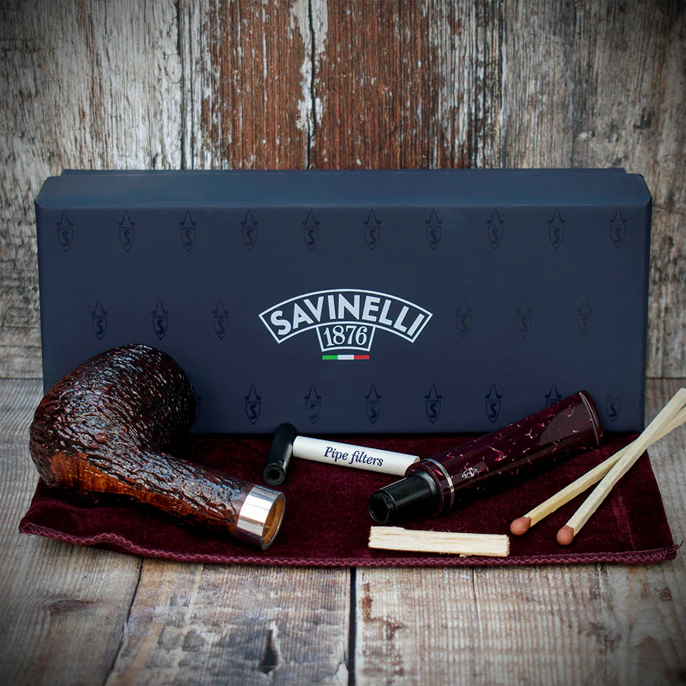 Savinelli Bacco Rusticated Dark Brown 128 - 6mm Briar Pipe