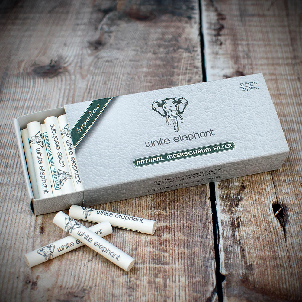 White Elephant 6mm Natural Meerschaum Filters - 45 Pack