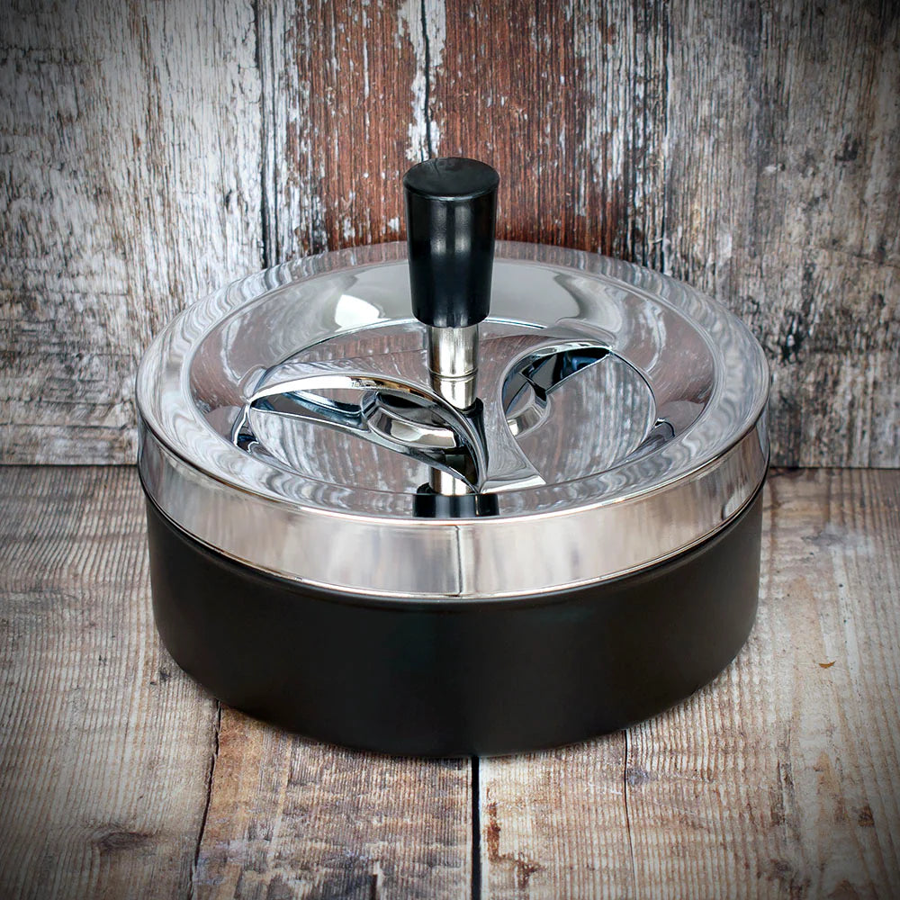Large Spinner Ashtray - Polished Chrome/Black  - 14cm