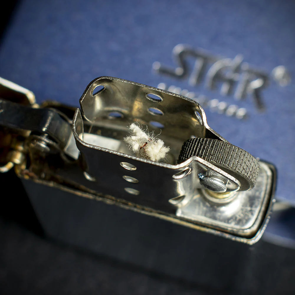 Star Petrol Lighter - Brushed Polished Chrome