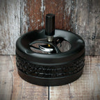 Spinner Ashtray - Matt Black and Croc Leather  - 11cm