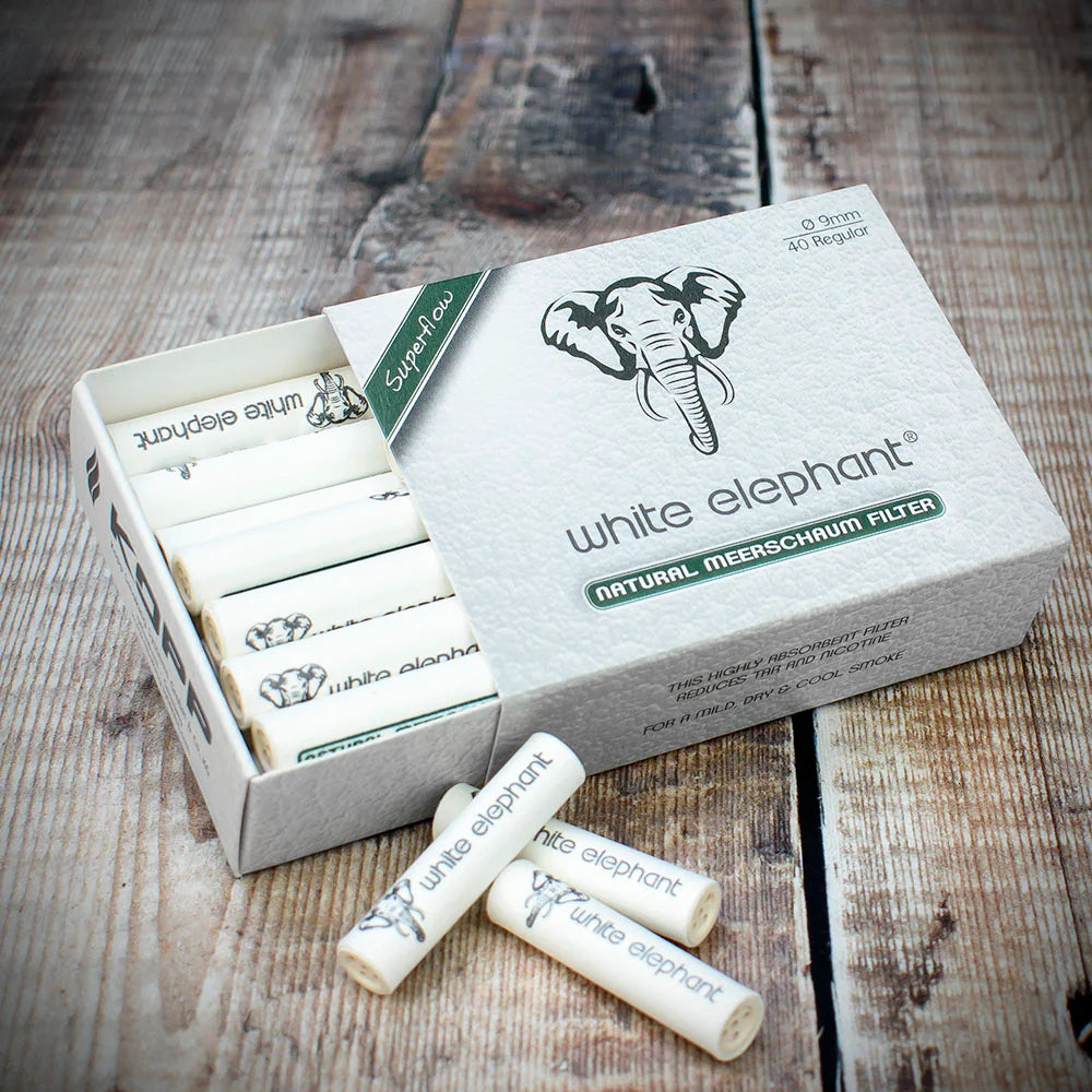 White Elephant 9mm Natural Meerschaum Filters - 40 Pack
